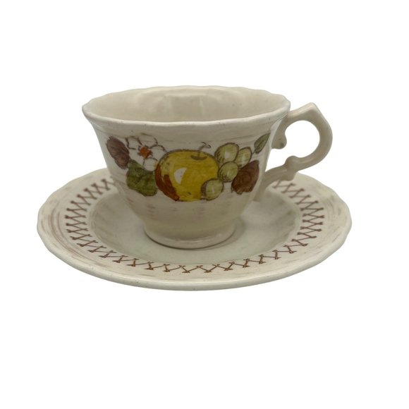Metlox Poppytrail Vernonware Fruit Basket Footed Coffee Cup & Saucer California - Picture 1 of 6